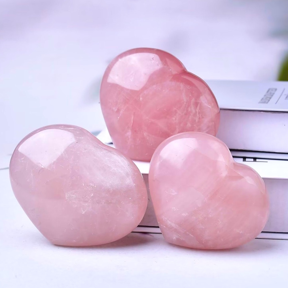 🆕New Healing Rose Quartz Heart Shaped Crystal Gemstone Large Worry Stone